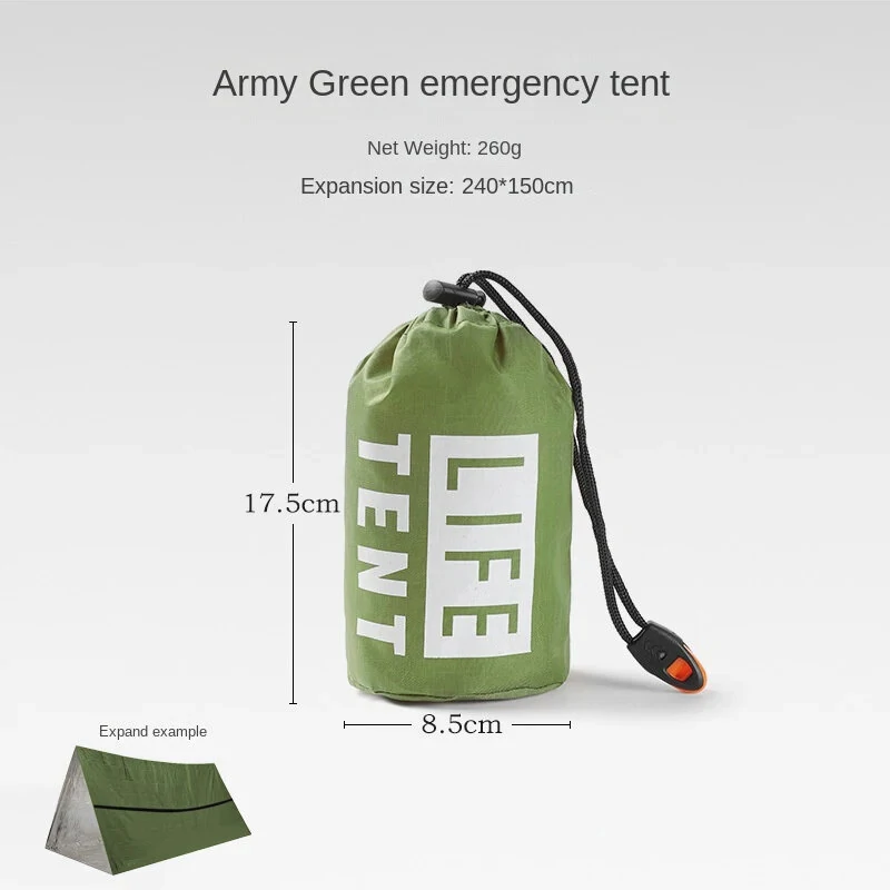 (image for) 2 Person Emergency Shelter Bivy Survival Tent Kit Mylar Tube Tent Sleeping Bag Waterproof Outdoor SOS Thermal Blanket Reusable